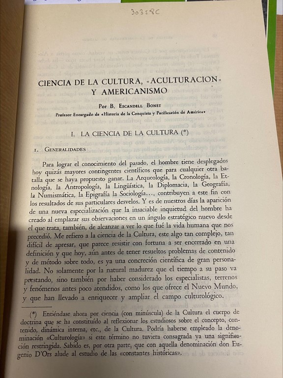 CIENCIA DE LA CULTURA, ACULTURACION Y AMERICANISMO.