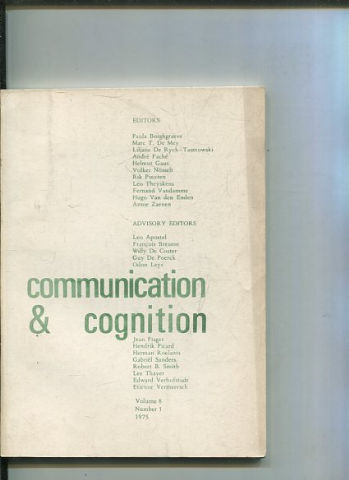 COMMUNICATION & COGNITION. VOLUME 8, NUMBER 1.