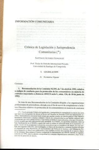 CRONICA DE LEGISLACION Y JURISPRUDENCIA COMUNITARIAS.