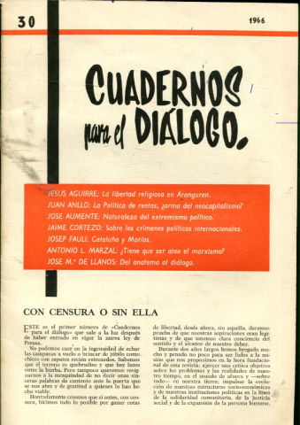 CUADERNOS PARA EL DIALOGO. Nº 30. 1966.