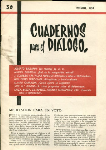 CUADERNOS PARA EL DIALOGO. Nº 39. 1966.