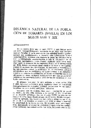 DINAMICA NATURAL DE LA POBLACION DE TOMARES (SEVILLA) EN LOS SIGLOS XVIII Y XIX.