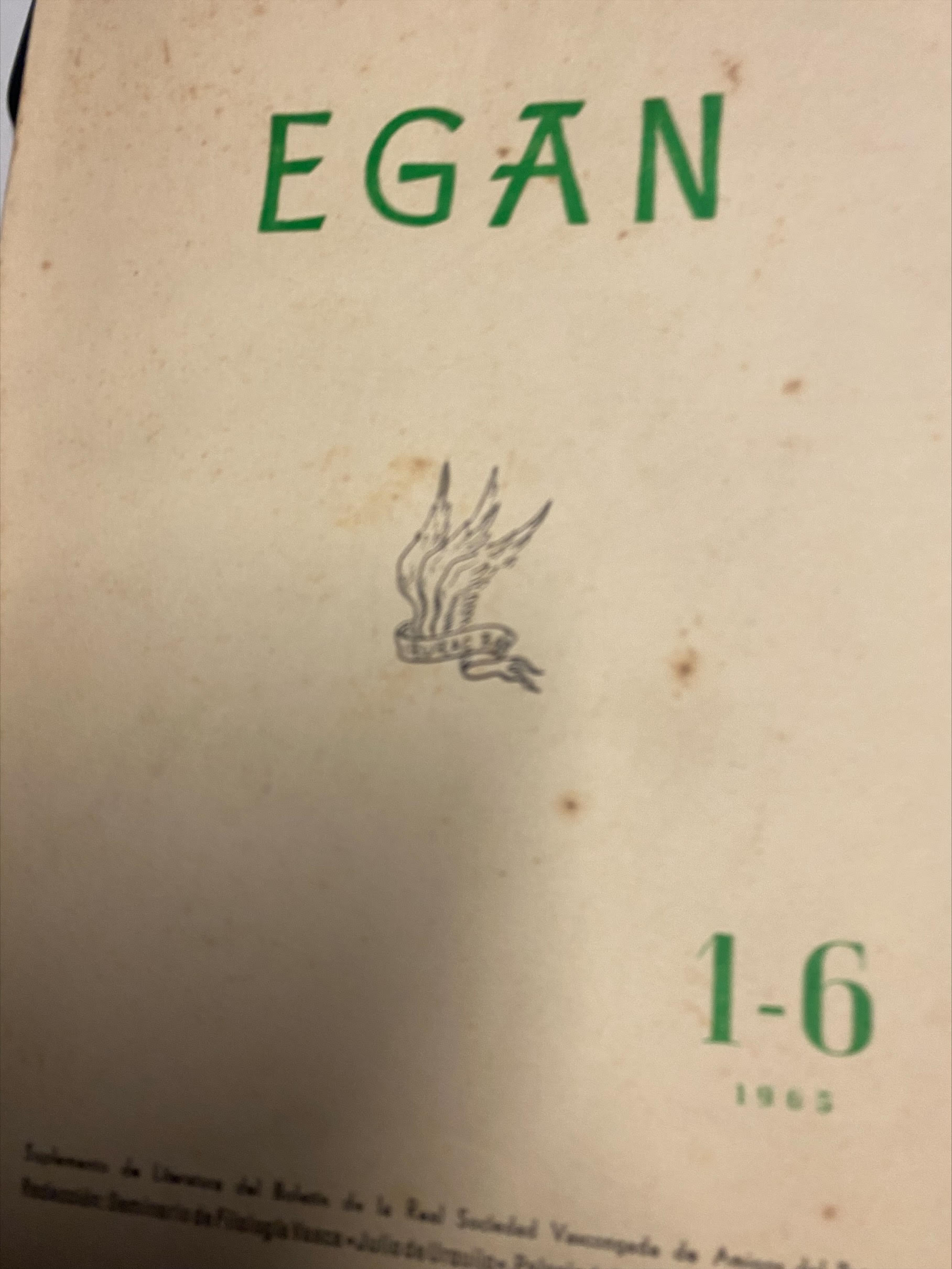 EGAN. SUPLEMENTO DEL BOLETIN DE LA REAL SOCIEDAD DE AMIGOS DEL PAIS NUMEROS 1-6, ENERO-DICIEMBRE 1968.