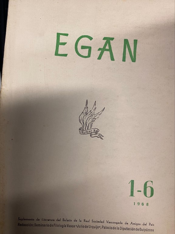 EGAN. SUPLEMENTO DEL BOLETIN DE LA REAL SOCIEDAD DE AMIGOS DEL PAIS NUMEROS 1-6, ENERO-DICIEMBRE 1965.