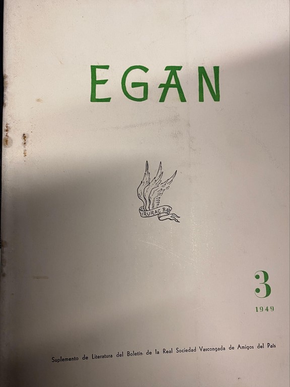 EGAN. SUPLEMENTO DEL BOLETIN DE LA REAL SOCIEDAD DE AMIGOS DEL PAIS NUMERO 3, AGOSTO-SEPTIEMBRE 1949.