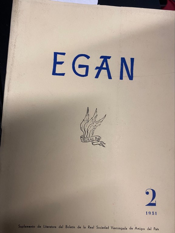 EGAN. SUPLEMENTO DEL BOLETIN DE LA REAL SOCIEDAD DE AMIGOS DEL PAIS NUMERO 2, ABRIL-MAYO, 1951.