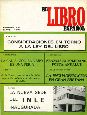 EL LIBRO ESPAÑOL Nº 221. REVISTA MENSUAL DEL INSTITUTO NACIONAL DEL LIBRO ESPAÑOL.