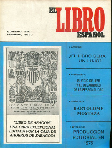 EL LIBRO ESPAÑOL Nº 230. REVISTA MENSUAL DEL INSTITUTO NACIONAL DEL LIBRO ESPAÑOL.