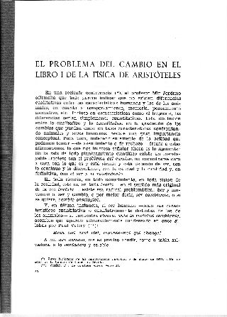 EL PROBLEMA DEL CAMBIO EN EL LIBRO I DE LA FISICA DE ARISTOTELES.