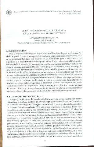 EL SISTEMA OLFATORIO, SU RELEVANCIA EN LAS CONDUCTAS REPRODUCTORAS.