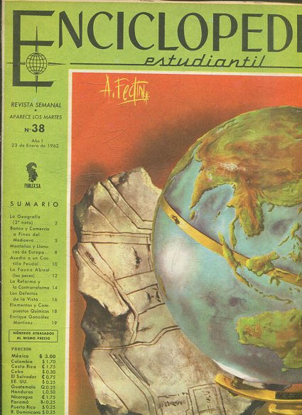 ENCICLOPEDIA ESTUDIANTIL Publicacion Semanal Aparece Los Martes nº 38. AÑO 1 23 DE ENERO DE 1962.