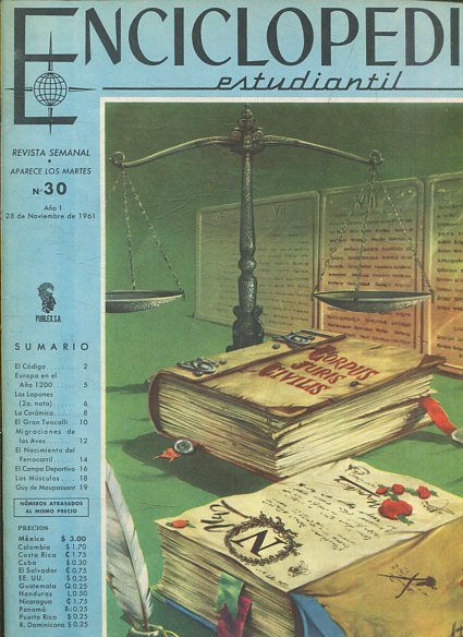 ENCICLOPEDIA ESTUDIANTIL Publicacion Semanal Aparece Los Martes nº 30. AÑO 1 28 DE NOVIEMBRE DE 1961.