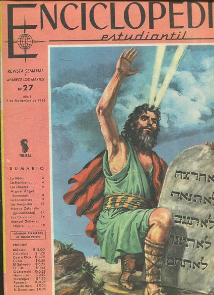 ENCICLOPEDIA ESTUDIANTIL Publicacion Semanal Aparece Los Martes nº 27. AÑO 1 7 DE NOVIEMBRE DE 1961.