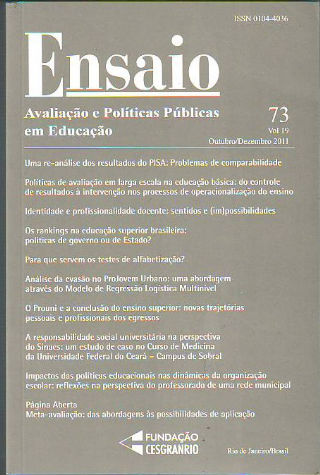 ENSAIO. AVALIAÇAO E POLITICAS PUBLICAS EM EDUCAÇAO. VOL. 19, Nº 73.