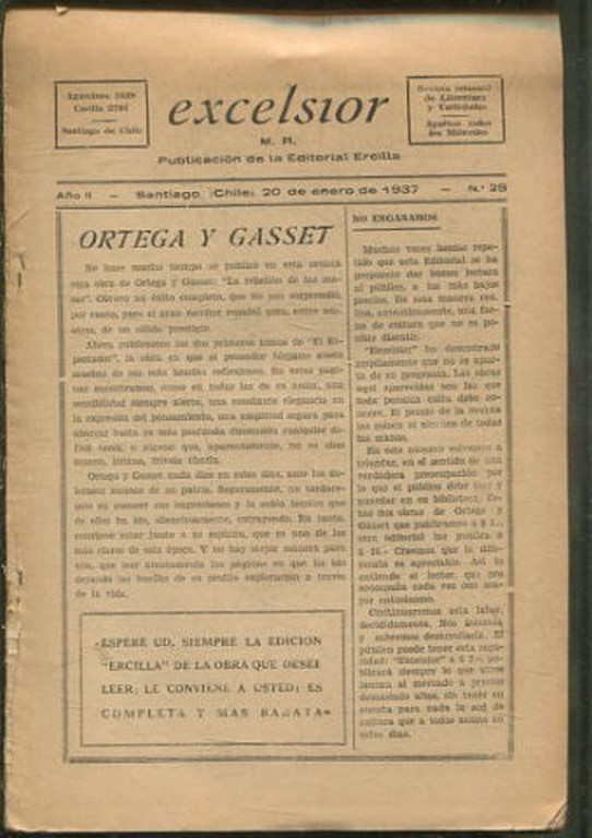 EXCELSIOR REVISTA SEMANAL DE LITERATURA Y VARIEDADES. AÑO II, 29.