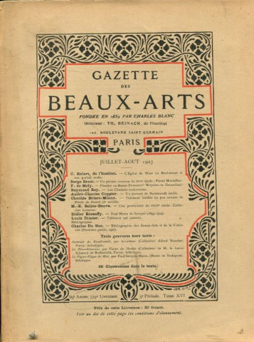 GAZETTE DES BEAUX-ARTS. LIVRAISON Nº 779, JULLIET-AOUT 1927.