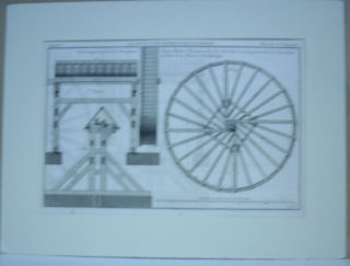 GRABADO AL COBRE-GRAVURE SUR CUIVRE: DEVELOPEMENT DE LA CHARPENTE D'UNE ROUE A TIMPAN AVEC DES CHEVALETS OU SUPORTS TIREE DE L'ANCIENNE ECLUSE DE LA MOERE A DUNKERQUE.