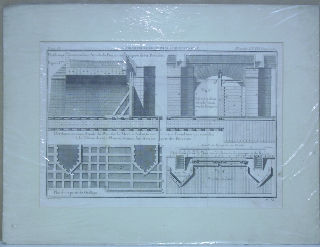 GRABADO AL COBRE-GRAVURE SUR CUIVRE: DEVELOPEMENT D'UNE ARCADE DU PONT SUR LA MEUSE A SEDAN, SERVANT A FORMER L'INONDATION QUI CONTRIBUE A LA DEFENSE DE CETTE PLACE EN FERNANT LES ARCADES AVEC DES POUTRELES.