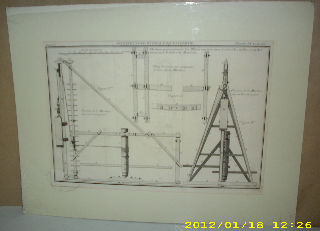 GRABADO AL COBRE-GRAVURE SUR CUIVRE: MACHINE POUR ENFONCER DES PILOTS EXECUTEE AVEC FUCCES A LA CONSTRUCTION DES ANCIENNES ECLUSES DE MARDICK.