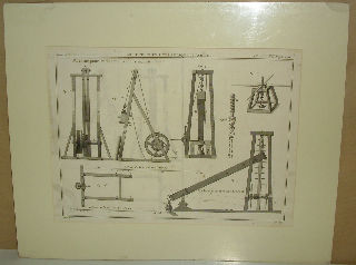 GRABADO AL COBRE-GRAVURE SUR CUIVRE: MACHINE POUR ENFONCER DES PILOTS INCLINES.