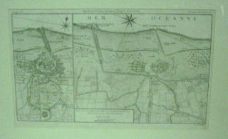 GRABADO AL COBRE-GRAVURE SUR CUIVRE: PLAN DE LA DEMOLITION DE LA VILLE ET CITADELLE DE DUNKERQUE DU FORT LOUIS ET DES FORTS DE LA MARINE (ECHELLE DE 600 TOISES).