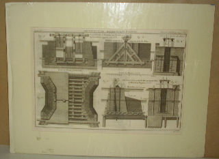 GRABADO AL COBRE-GRAVURE SUR CUIVRE: PLAN, PROFIL ET ELEVATION DE L'ECLUSE PROVISIONELLE DE GRAVELINES. PROFILS D'UNE PETITE ECLUSE PRATIQUEE DANS UN BATARDEAU.