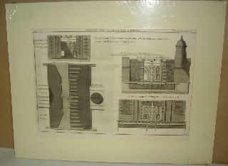 GRABADO AL COBRE-GRAVURE SUR CUIVRE: PLAN, PROFIL ET ELEVATION D'UNE ECLUSE A PORTE TOURNANTE PRATIQUEE A TRAVERS D'UN BATARDEAU DE MAÇONNERIE.