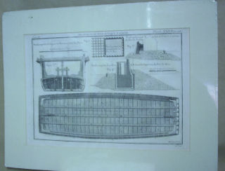 GRABADO AL COBRE-GRAVURE SUR CUIVRE: PROFIL COUPE SUR LA LARGUEUR DU PONTON A CURER LES PORTS. PROFIL PASSANT PAR LE MILIEU CD DE LA COURTINE DU PORT DE TOULON. PROFIL COUPE SUR L'EPAISSEUR AB DU MOLE SUPERIEUR DU PORT DE NICE