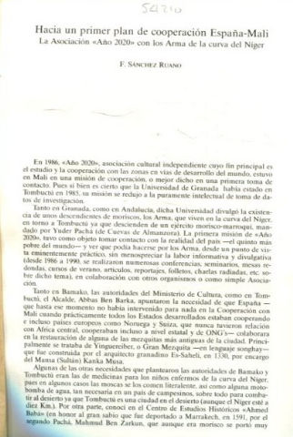 HACIA UN PRIMER PLAN DE COOPERACION ESPAÑA-MALI. LA ASOCIACION "AÑO 2020" CON LOS ARMA DE LA CURVA DEL NIGER.