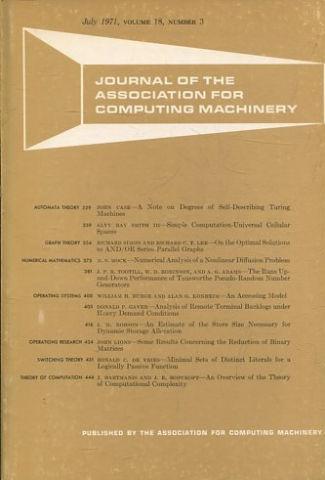 JOURNAL OF THE ASSOCIATION FOR COMPUTING MACHINERY. JULY 1971, VOLUME 18, NUMBER 3.