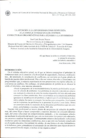 LA ATENCION A LA DIVERSIDAD COMO RESPUESTA A LA CONFLICTIVIDAD EN LOS CENTROS: ESTRUCTURAS ORGANIZATIVAS PARA ATENDER A LA DIVERSIDAD.