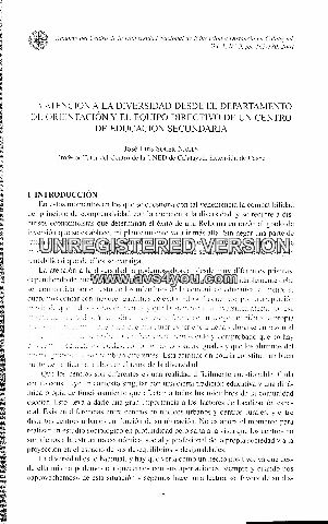 LA ATENCION A LA DIVERSIDAD DESDE EL DEPARTAMENTO DE ORIENTACION Y EL EQUIPO DIRECTIVO DE UN CENTRO DE EDUCACION SECUNDARIA.