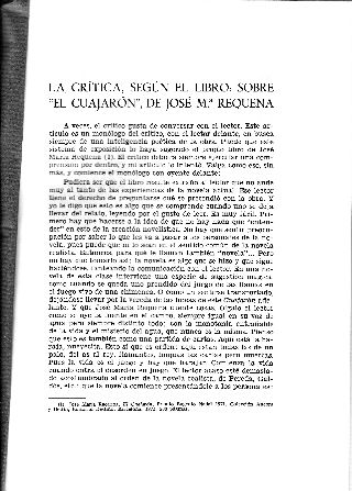 LA CRITICA, SEGÚN EL LIBRO: SOBRE "EL CUAJARON", DE JOSE Mª. REQUENA.