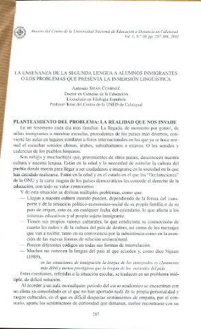 LA ENSEÑANZA DE LA SEGUNDA LENGUA A ALUMNOS INMIGRANTES O LOS PROBLEMAS QUE PRESENTA LA INMERSION LINGÜÍSTICA.