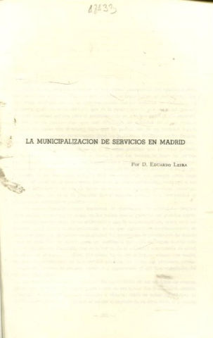 LA MUNICIPALIZACION DE SERVICIOS EN MADRID.