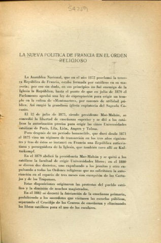 LA NUEVA POLITICA DE FRANCIA EN EL ORDEN RELIGIOSO.