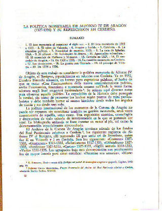 LA POLITICA MONETARIA DE ALFONSO IV DE ARAGON (1327-1336) Y SU REPERCUSION EN CERDEÑA.