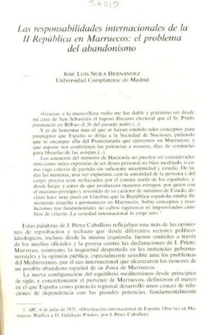 LAS RESPONSABILIDADES INTERNACIONALES DE LA SEGUNDA REPUBLICA EN MARRUECOS: EL PROBLEMA DEL ABANDONISMO.