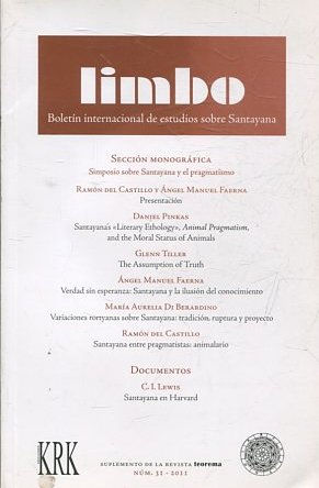 LIMBO. BOLETIN INTERNACIONAL DE ESTUDIOS SOBRE SANTAYANA. NUM. 31.