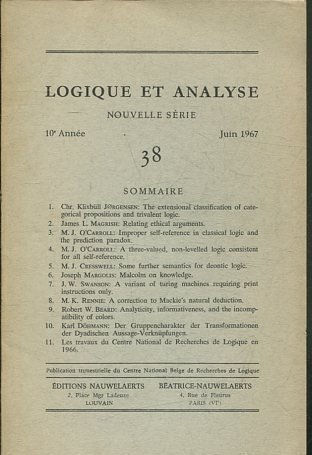 LOGIQUE ET ANALYSE. NOUVELLE SERIE. 10º ANNEE JUIN 1967 38.