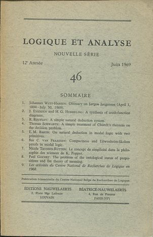 LOGIQUE ET ANALYSE. NOUVELLE SERIE. 12º ANNEE JUIN 1969 46.