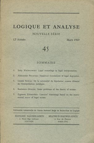 LOGIQUE ET ANALYSE. NOUVELLE SERIE. 12º ANNEE MARS 1969 45.