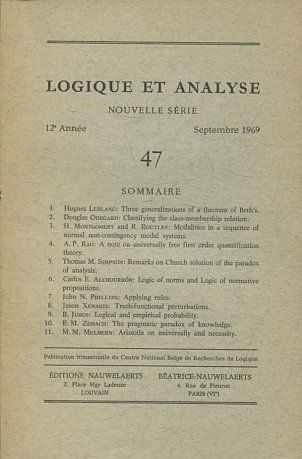 LOGIQUE ET ANALYSE. NOUVELLE SERIE. 12º ANNEE SEPTEMBRE 1969 47.