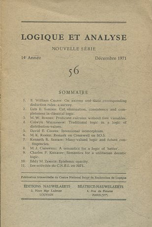 LOGIQUE ET ANALYSE. NOUVELLE SERIE. 14º ANNEE DECEMBRe 1971.