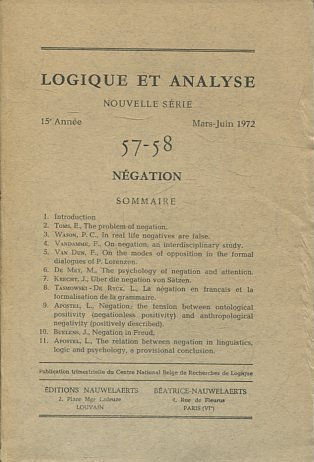 LOGIQUE ET ANALYSE. NOUVELLE SERIE. 15º ANNEE MARS-JUIN 1972 57-58.