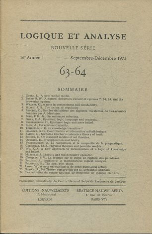 LOGIQUE ET ANALYSE. NOUVELLE SERIE. 16º ANNEE SEPTEMBRE-DECEMBRE 1973 63-64.