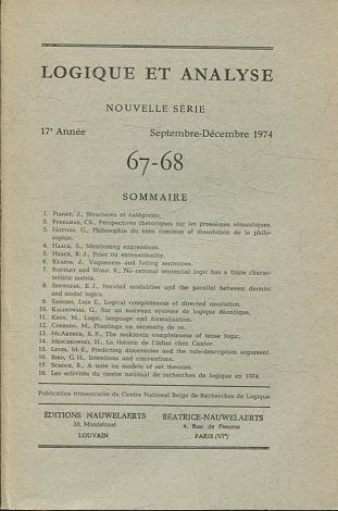 LOGIQUE ET ANALYSE. NOUVELLE SERIE. 17º ANNEE SEPTEMBRE-DECEMBRE 1974 67-68.