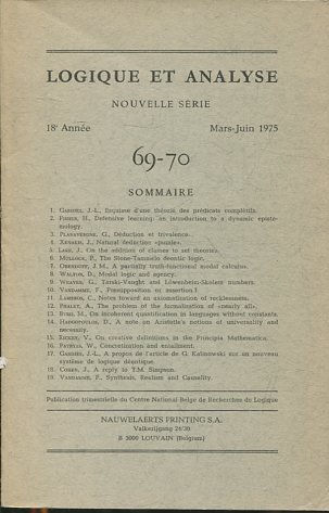 LOGIQUE ET ANALYSE. NOUVELLE SERIE. 18º ANNEE MARs-JUIN 1975 69-70.