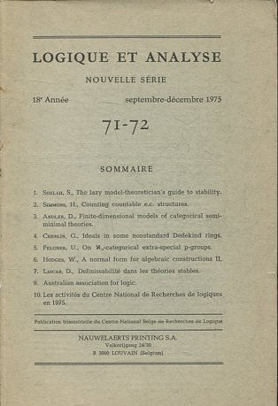 LOGIQUE ET ANALYSE. NOUVELLE SERIE. 18º ANNEE SEPTEMBRE-DECEMBRE 1975. 71-72.