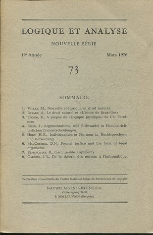 LOGIQUE ET ANALYSE. NOUVELLE SERIE. 19º ANNEE MARS 1976. 73.